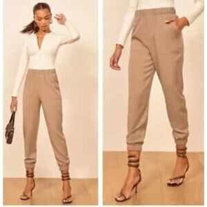 Reformation Montana High Waist Tan Pull on Jogger Pants Small USA Elastic Waist